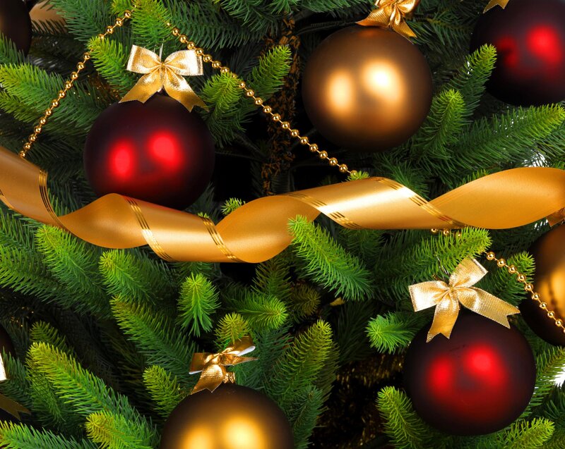 Christmas Tree Ornaments — Green, Festive, Winter, Photograph, Ribbons