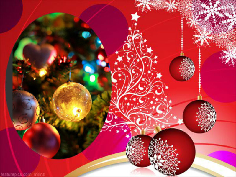 Christmas Tree Ornaments — Red, Festive, Winter, Digital Art