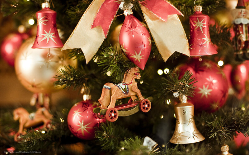Christmas Tree Ornaments — Red, Festive, Winter, Photograph, Ribbons, Bell