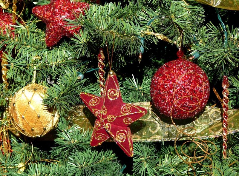 Christmas Tree Ornaments — Red, Festive, Winter, Photograph, Star