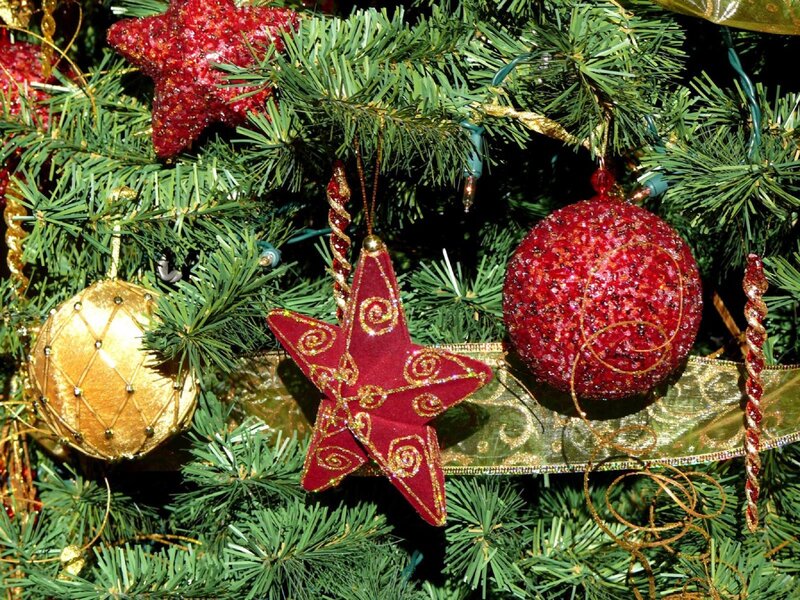 Christmas Tree Ornaments — Red, Festive, Winter, Photograph