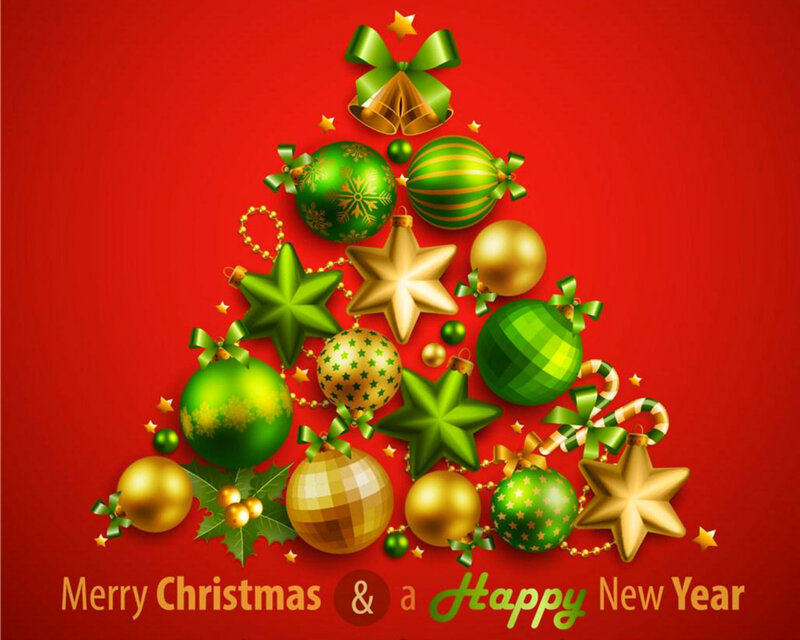 Christmas Tree Ornaments — Red, Festive, Winter, Vector Art