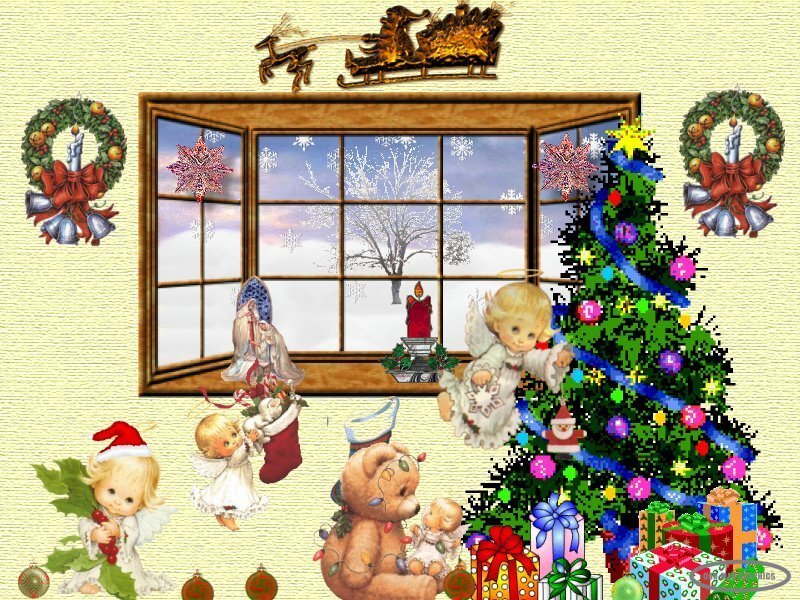 Christmas Tree with Angels — Green