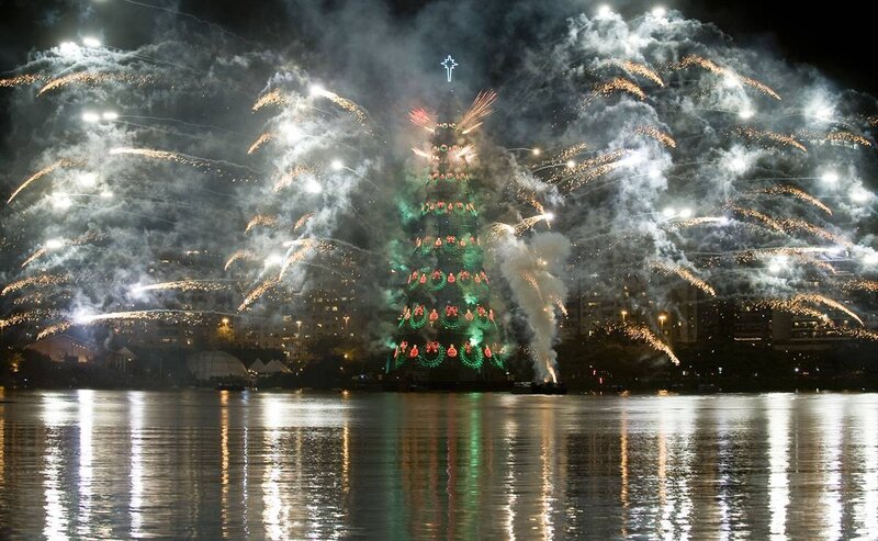 Christmas tree with fireworks display