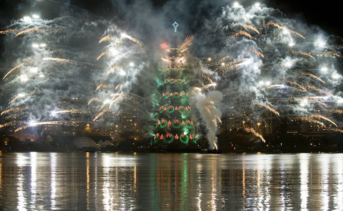 Christmas tree with fireworks display