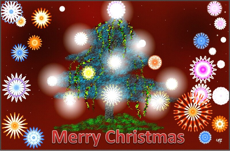 Christmas Tree with Fireworks — Red