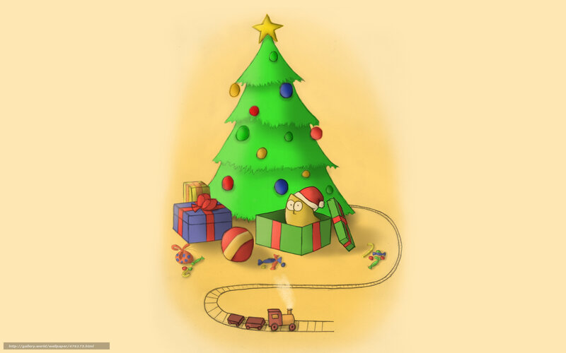 Christmas tree with gifts and toy train
