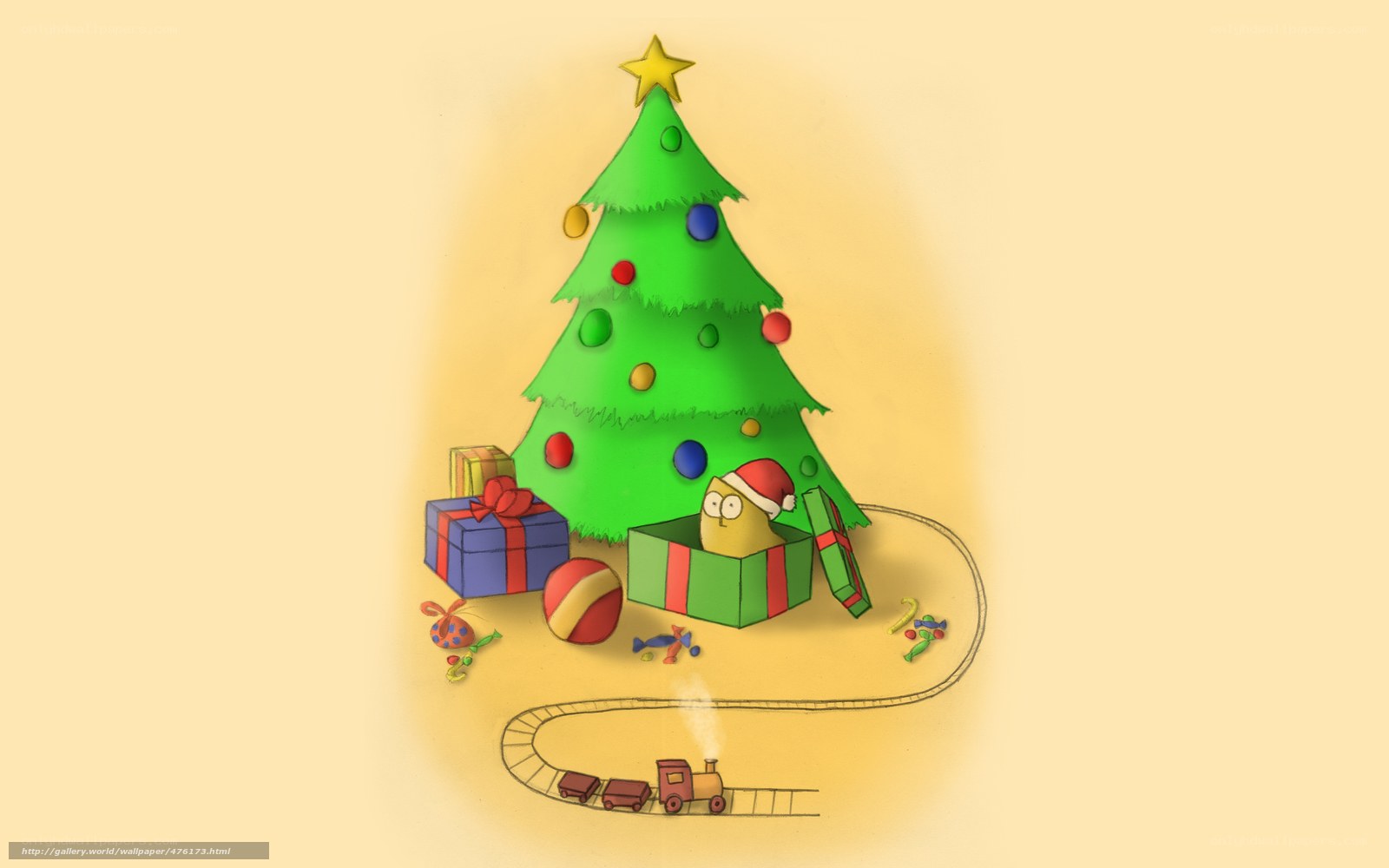 Christmas tree with gifts and toy train