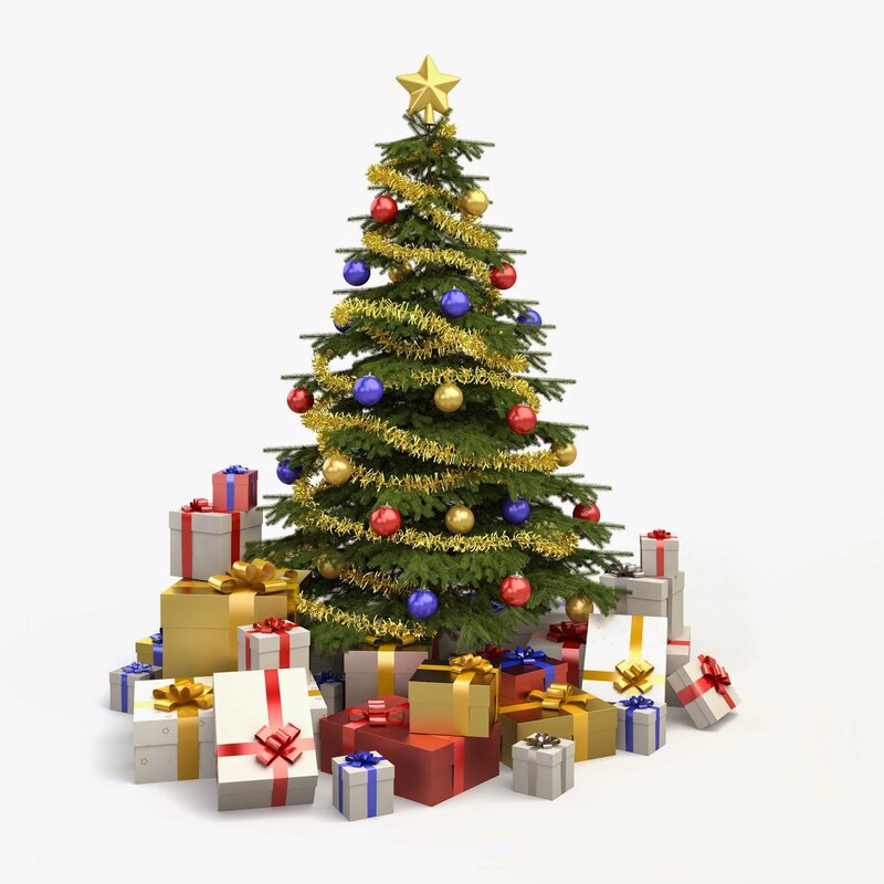 Christmas Tree with Gifts — Green, Festive, Winter, 3d Render