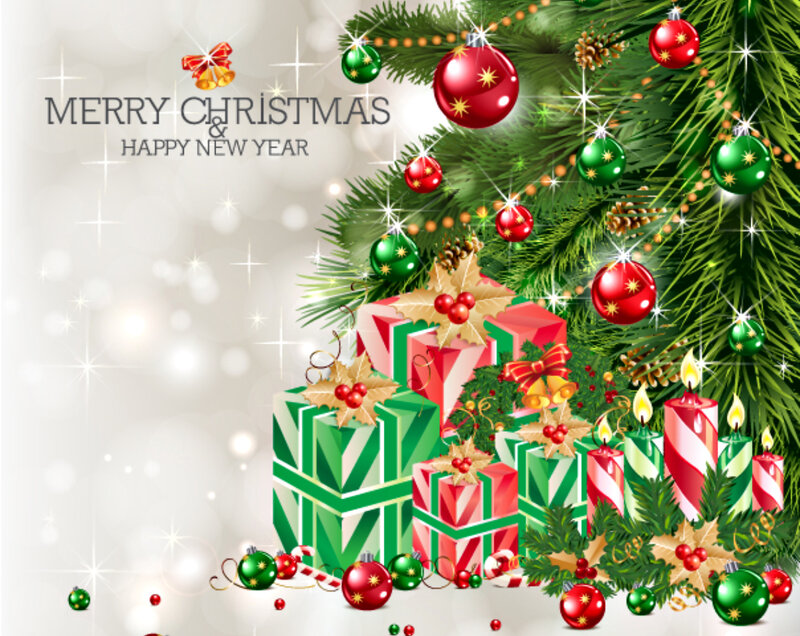 Christmas Tree with Gifts — Green, Festive, Winter, Digital Art, Ornaments