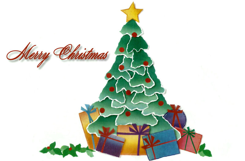 Christmas Tree with Gifts — Green, Festive, Winter, Illustration, Star