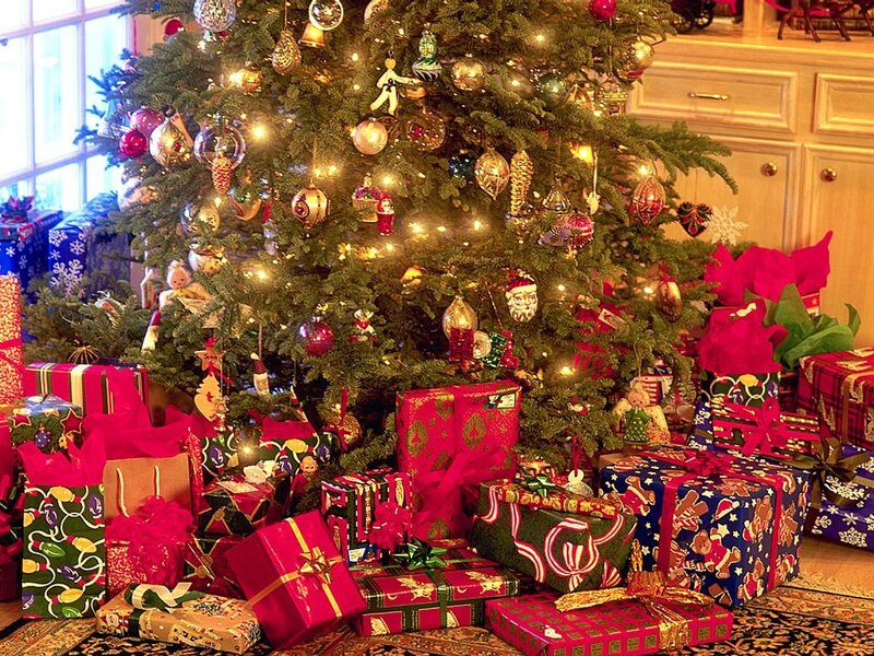 Christmas Tree with Gifts — Green, Festive, Winter, Photograph