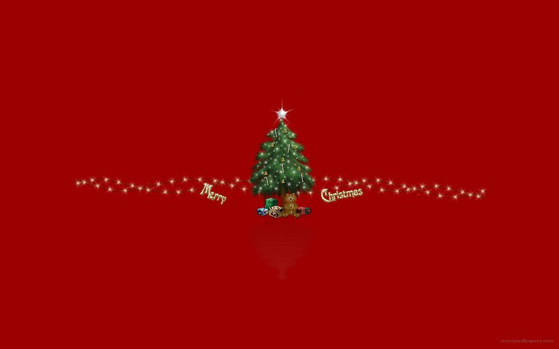 Christmas Tree with Gifts — Red, Festive, Winter, Digital Art, Lights, Teddy Bear