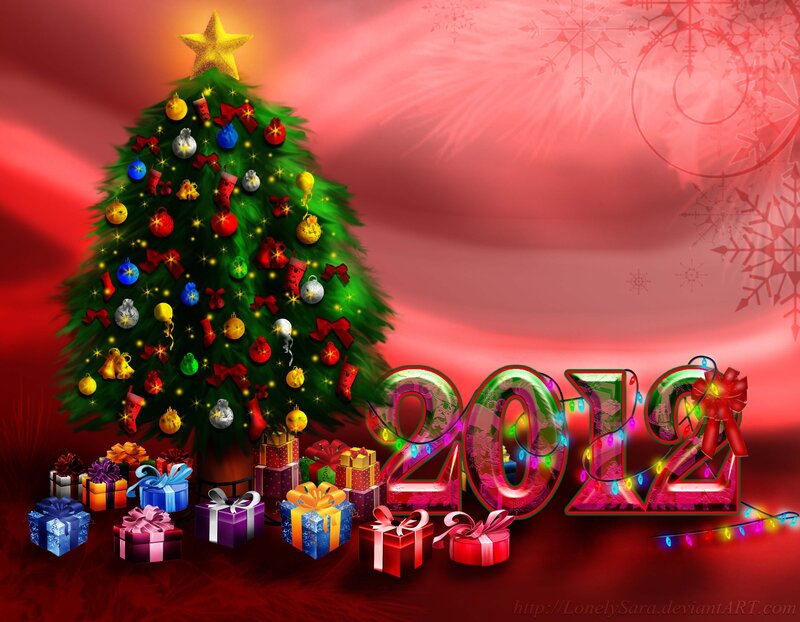 Christmas Tree with Gifts — Red, Festive, Winter, Digital Art, Ornaments