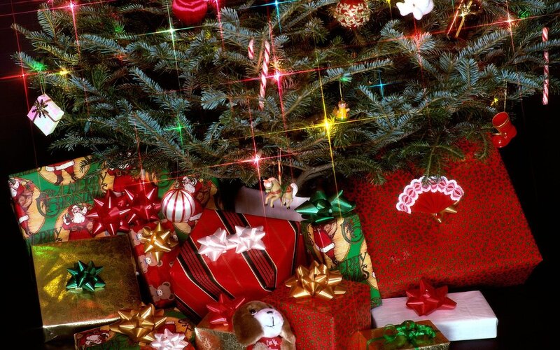Christmas Tree with Gifts — Red, Festive, Winter, Photograph, Ornaments