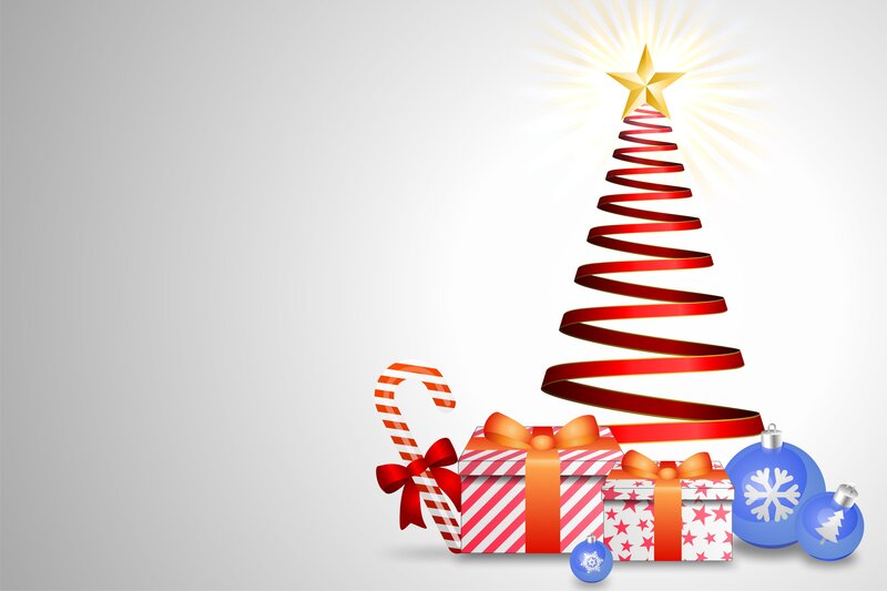 Christmas Tree with Gifts — Red, Festive, Winter, Vector Art, Candy Cane