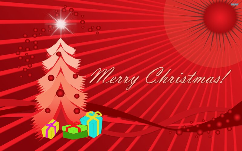 Christmas Tree with Gifts — Red, Festive, Winter, Vector Art, Star
