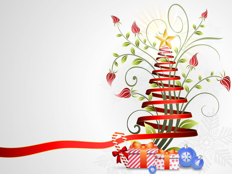 Christmas Tree with Gifts — Red, Festive, Winter, Vector Art