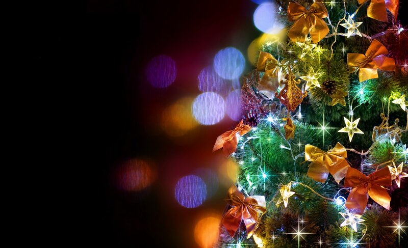 Christmas tree with lights and bows