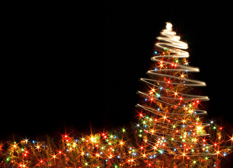 Christmas Tree with Lights — Red, Festive, Night