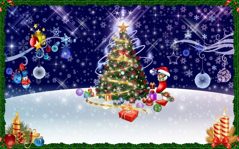Christmas Tree with Ornaments — Blue, Festive, Night, Digital Art