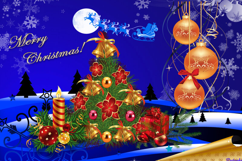 Christmas Tree with Ornaments — Blue, Festive