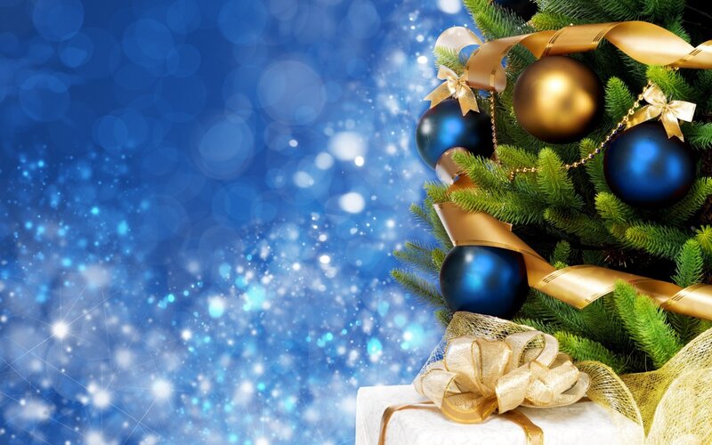 Christmas Tree with Ornaments — Blue, Festive, Winter, Photograph