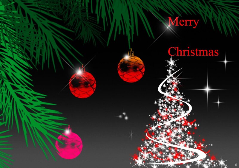 Christmas Tree with Ornaments — Green, Festive, Night, Digital Art, Pine Branches