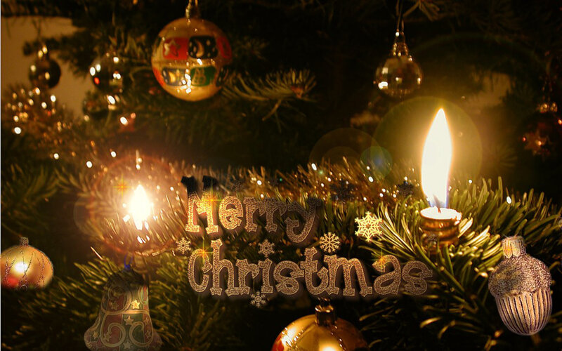 Christmas Tree with Ornaments — Green, Festive, Night, Photograph, Candles
