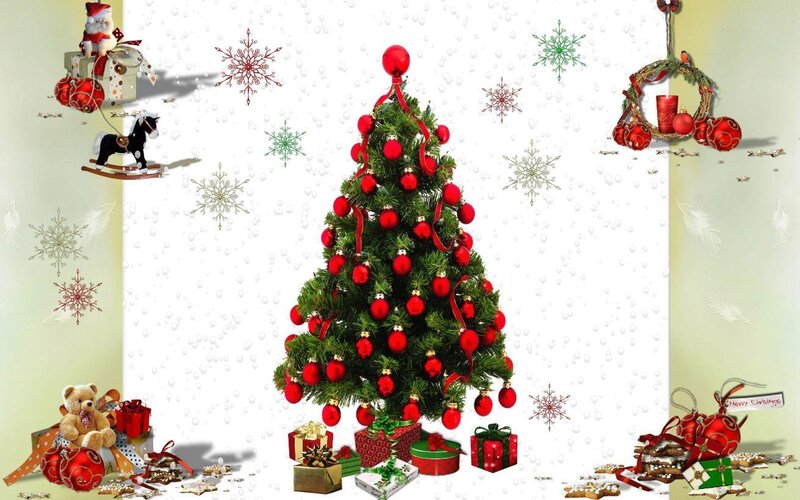 Christmas Tree with Ornaments — Red, Festive