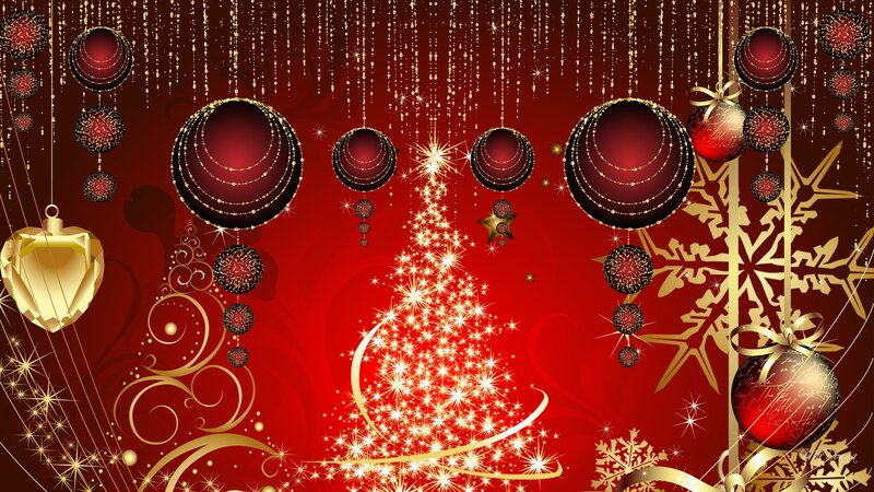Christmas Tree with Ornaments — Red, Festive, Winter, Digital Art