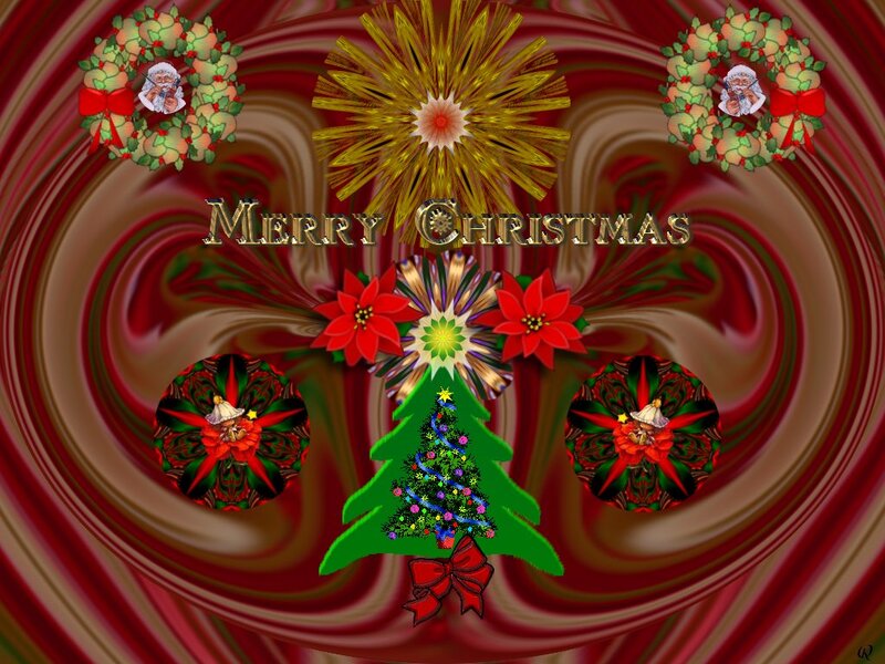 Christmas Tree with Ornaments — Red, Festive, Winter, Digital Art, Wreaths