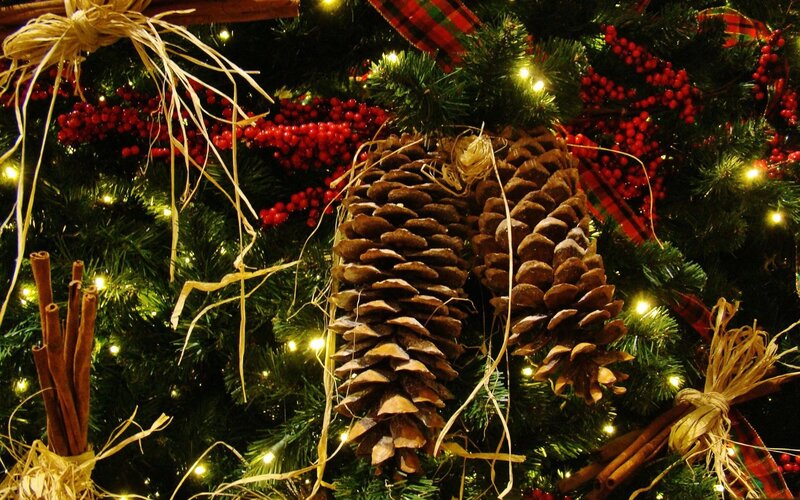Christmas tree with pinecones and lights