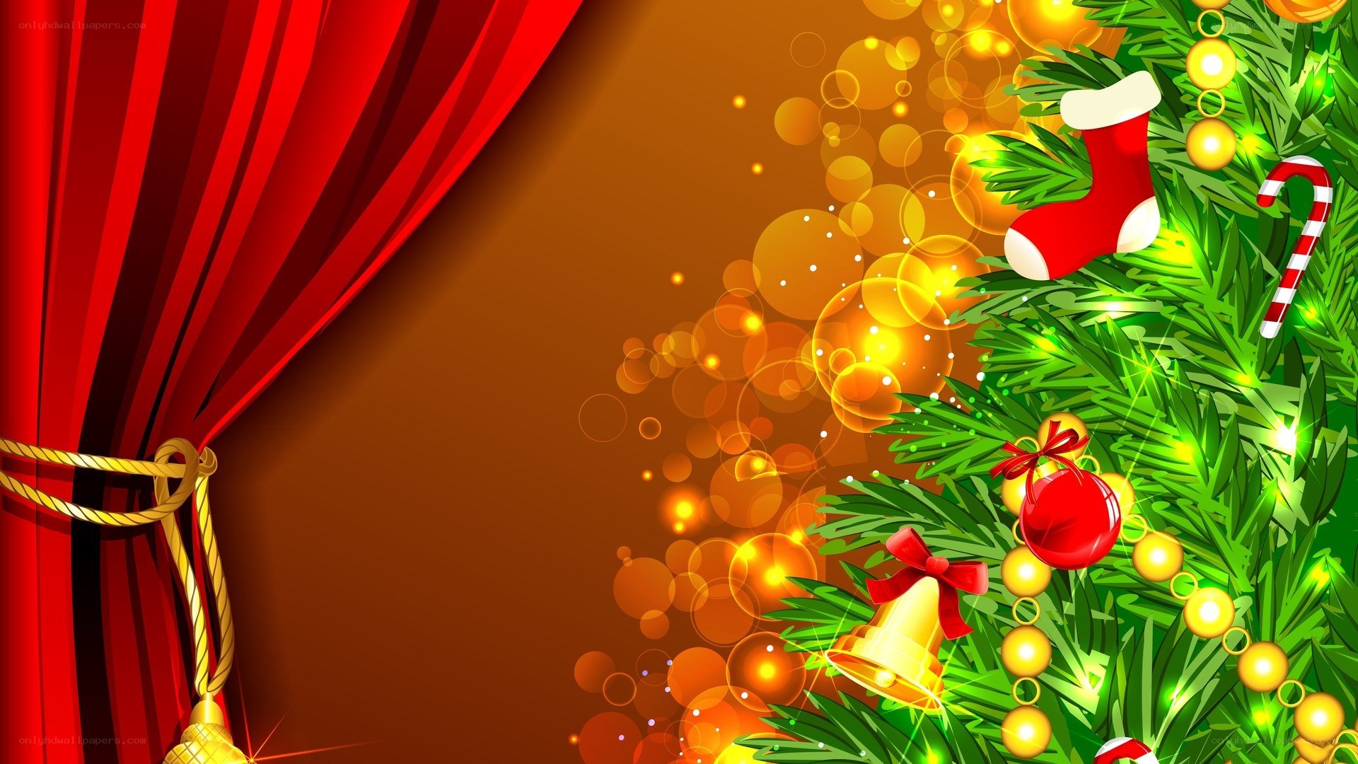 Christmas tree with red curtain