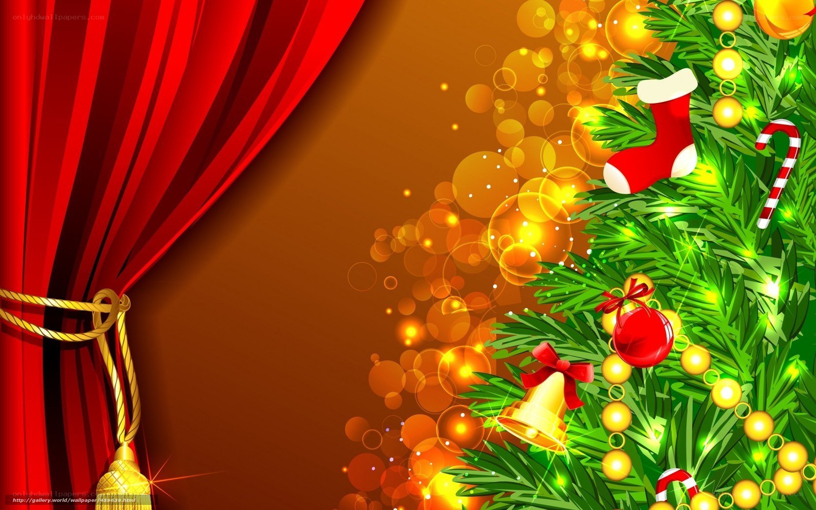 Christmas tree with red curtain