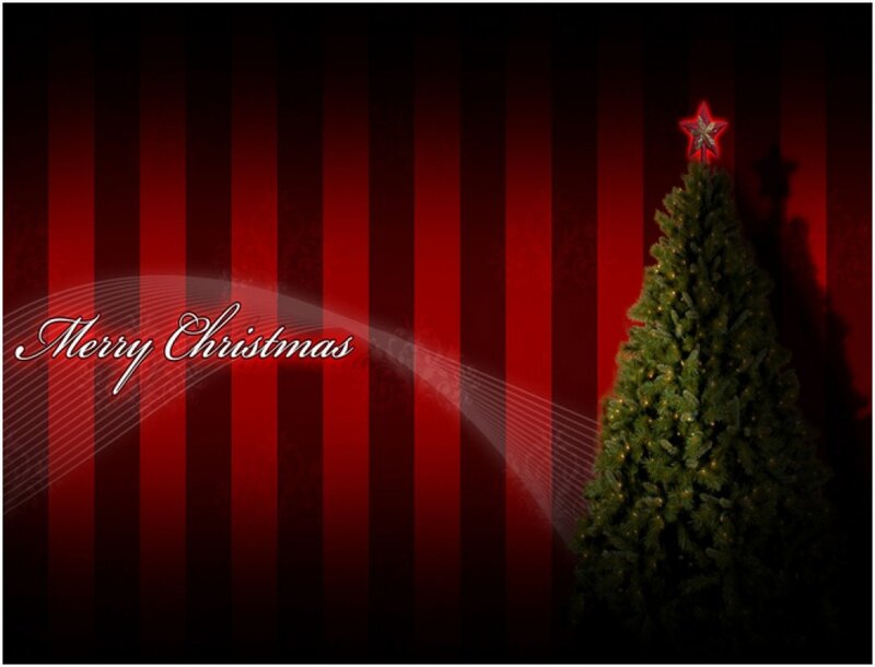 Christmas Tree with Star — Red, Festive, Night, Digital Art