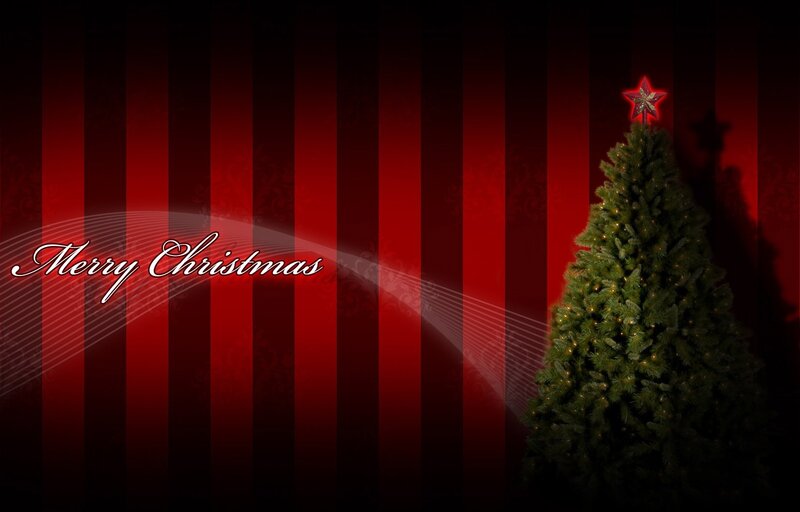Christmas Tree with Star — Red, Festive, Night