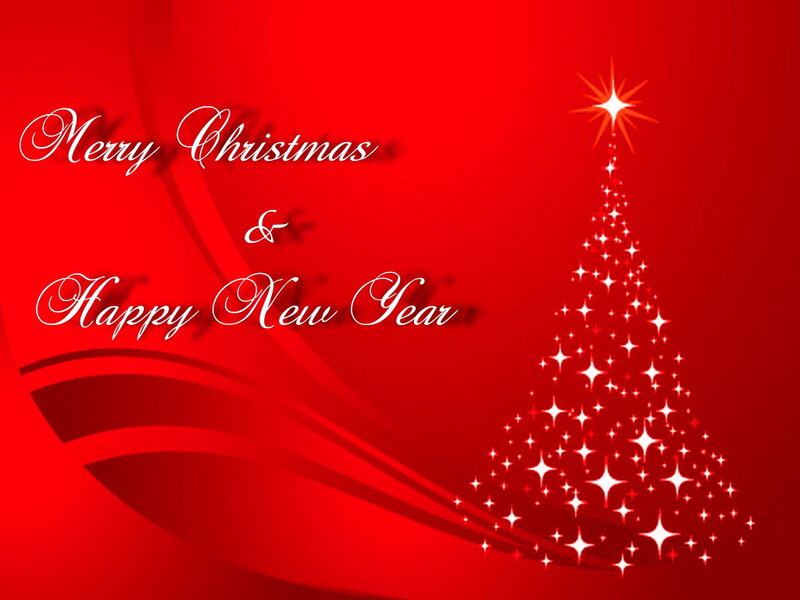 Christmas Tree with Star — Red, Festive, Winter, Digital Art, Text