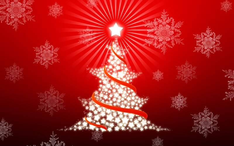 Christmas Tree with Star — Red, Festive, Winter, Digital Art