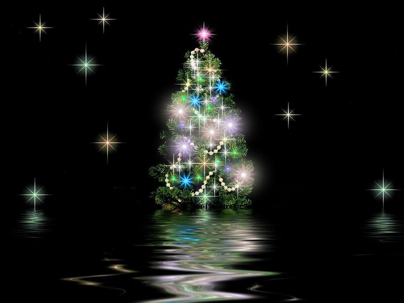 Christmas tree with star reflections