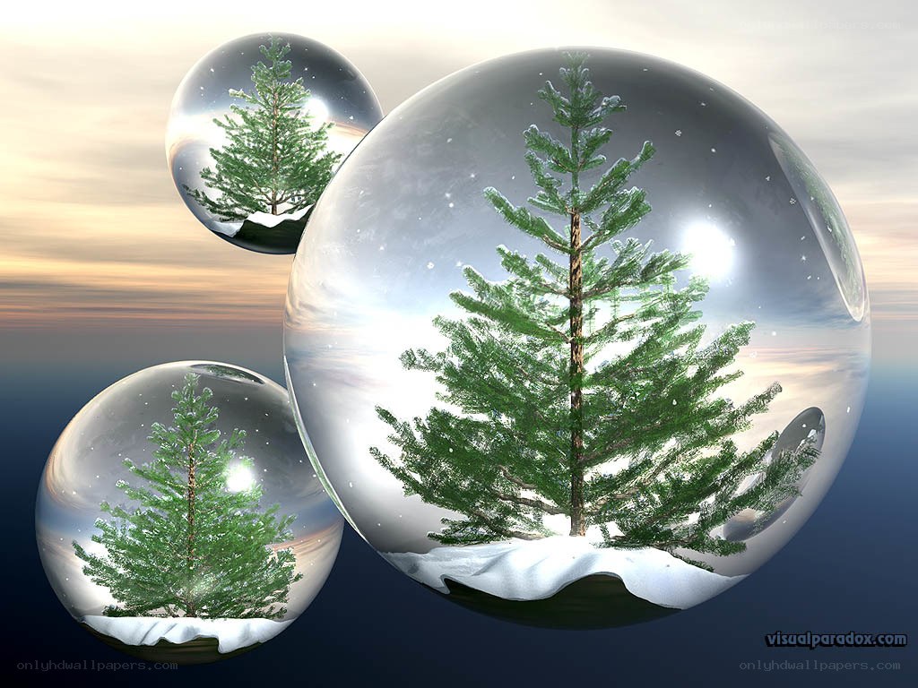 Christmas trees in snow globes