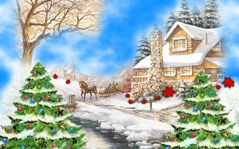 Christmas Trees in Snow — Green