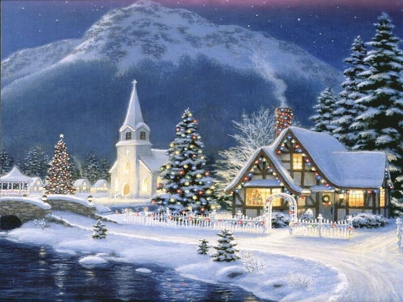 Christmas village at night