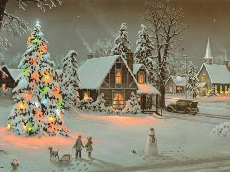 Christmas village at night