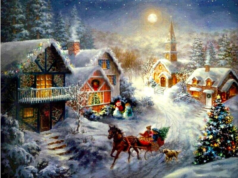 Christmas village at night