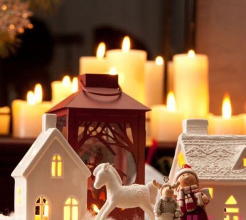 Christmas Village Display — White, Cozy, Night