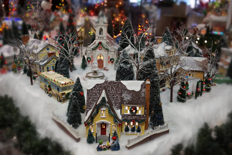 Christmas Village Display — White, Festive, Winter
