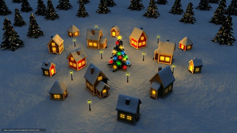Christmas village in snow