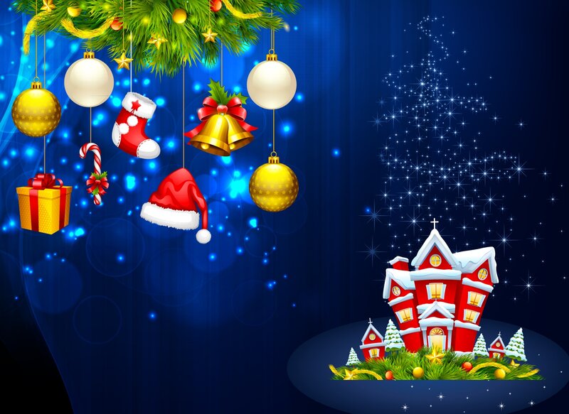 Christmas Village Scene — Blue, Festive