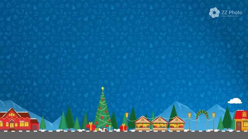 Christmas Village Scene — Blue, Festive, Winter